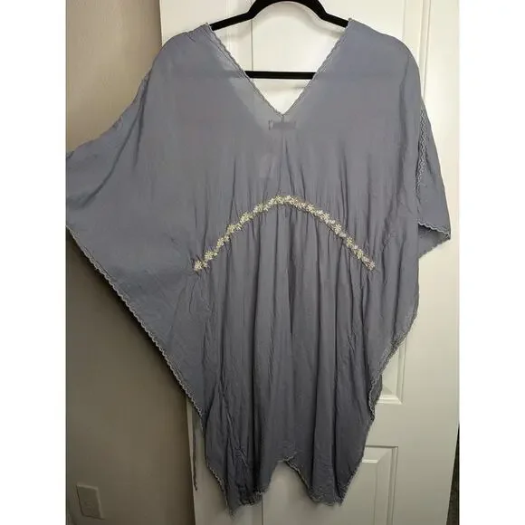 Johnny Was Cherise V-Neck Embroidered Poncho Tunic Grey & Pink Size Medium - Picture 5 of 5